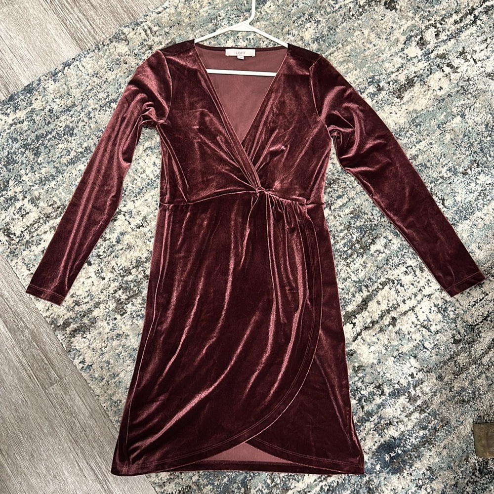 LOFT burgundy long-sleeve tulip hem dress